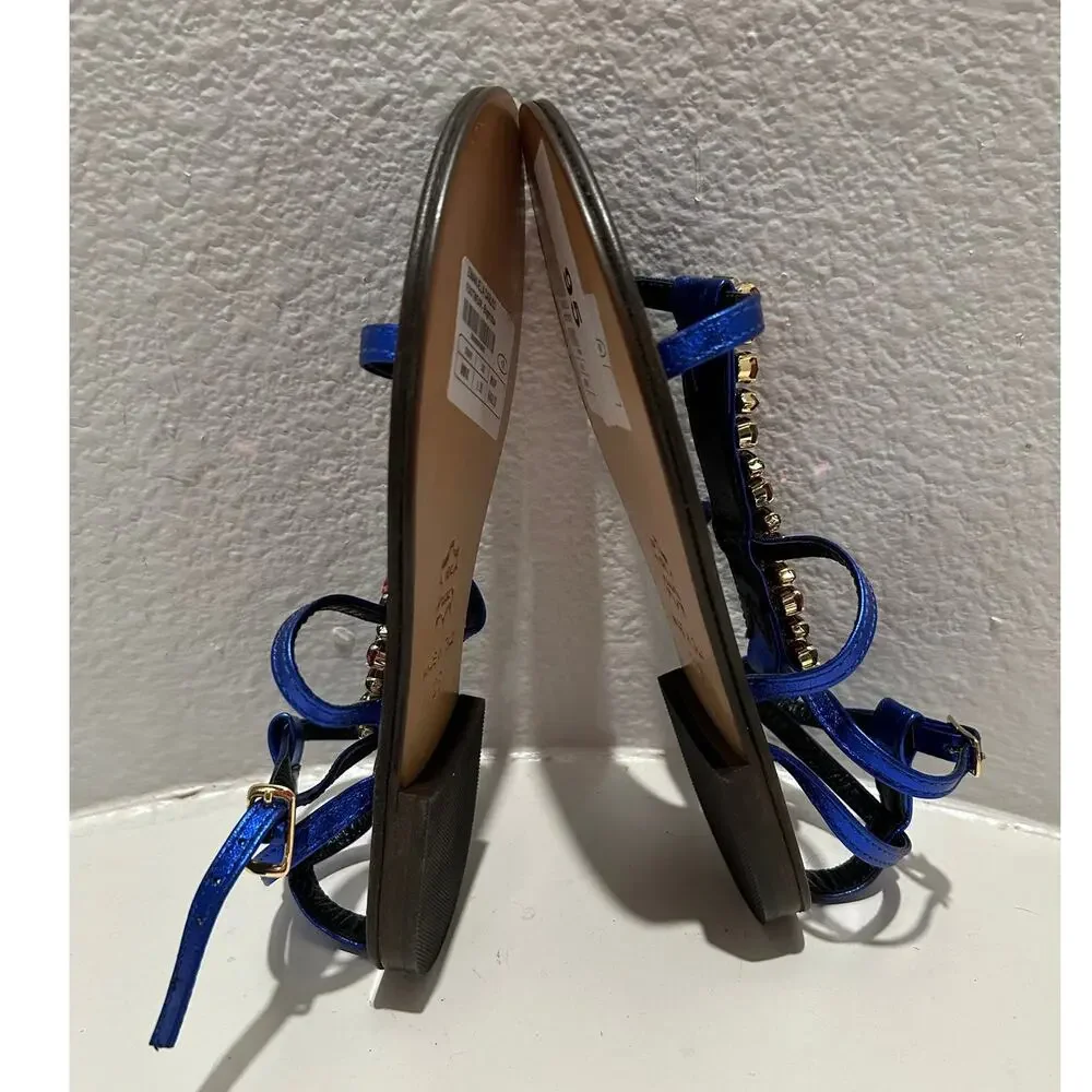 EMANUELA CARUSO New $490 Metallic Blue Crystal Embellished Sandals Sz 35(US 5.5)